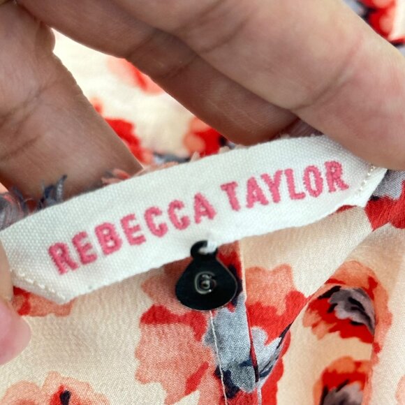 Rebecca Taylor Women Boho Floral Print 100% Silk Blouse Tie Neck 3/4 Sleeve Sz 6 - Picture 3 of 12